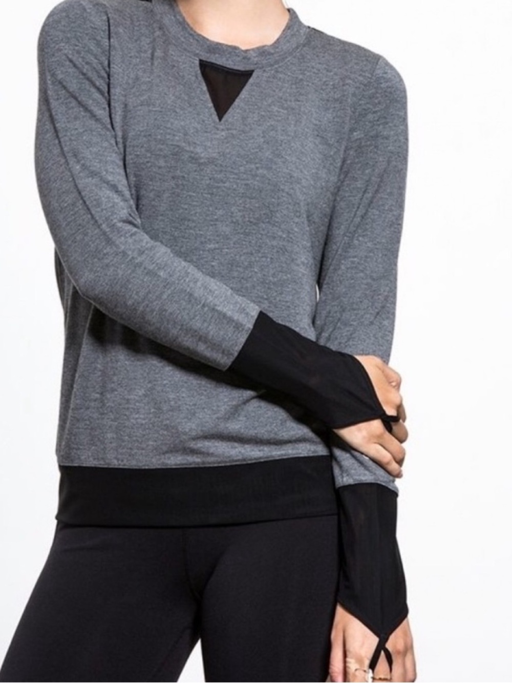 Alo Serene Long Sleeve Top size Medium Charcoal Heather/Black